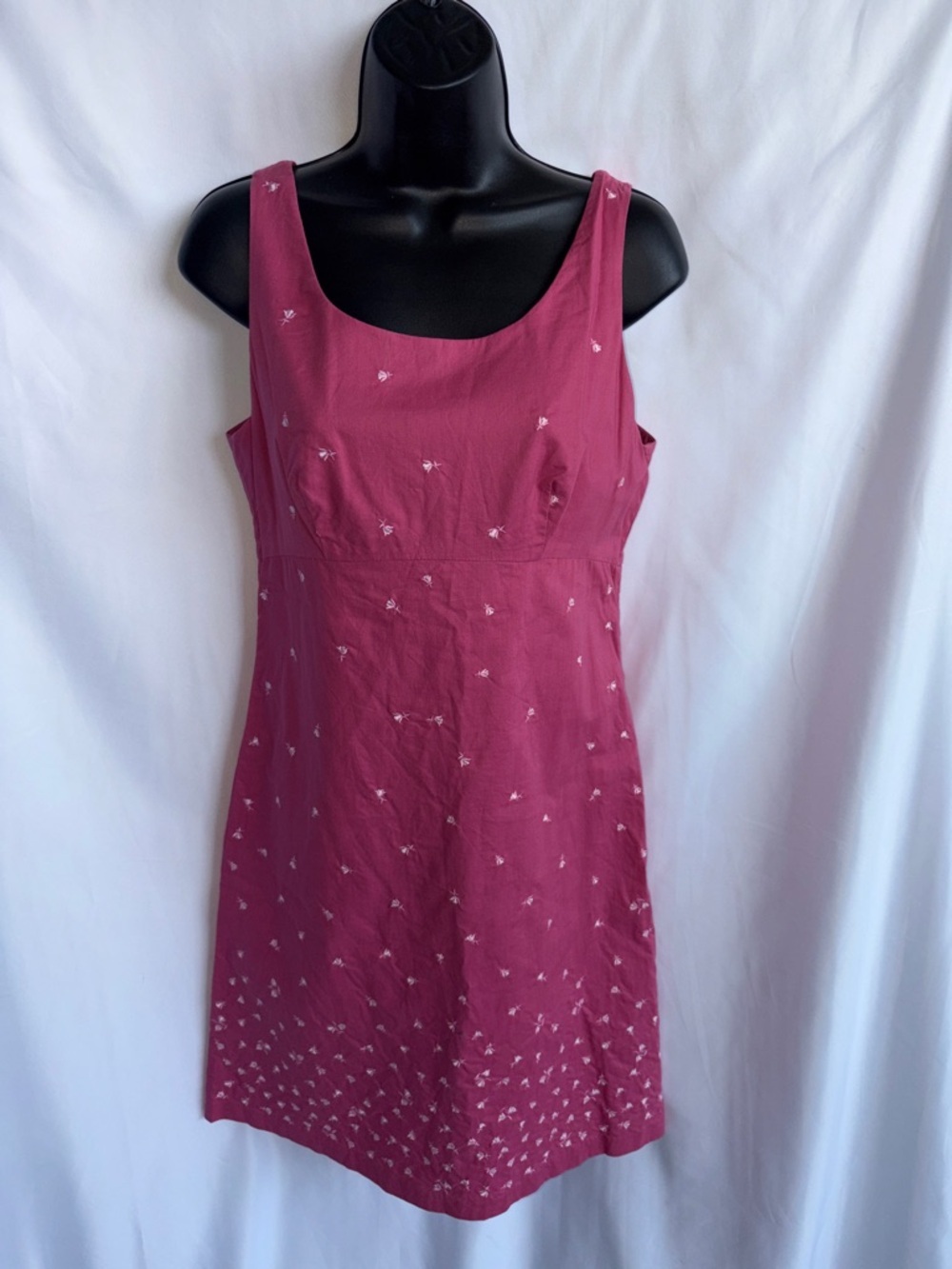 J Crew Embroidered Floral Sheath sz 4 100% Cotton Sleeveless Pink, 17” PTP, 35”L - Picture 1 of 8